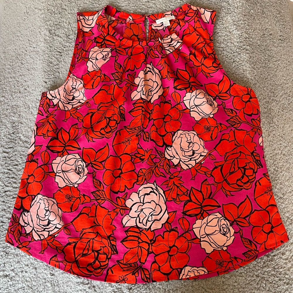 New York & Company Pink and Red Floral Blouse